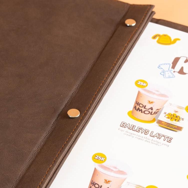 

Print Buku Menu Restoran Cafe A4 Bahan Cover Kulit Selaras Printing