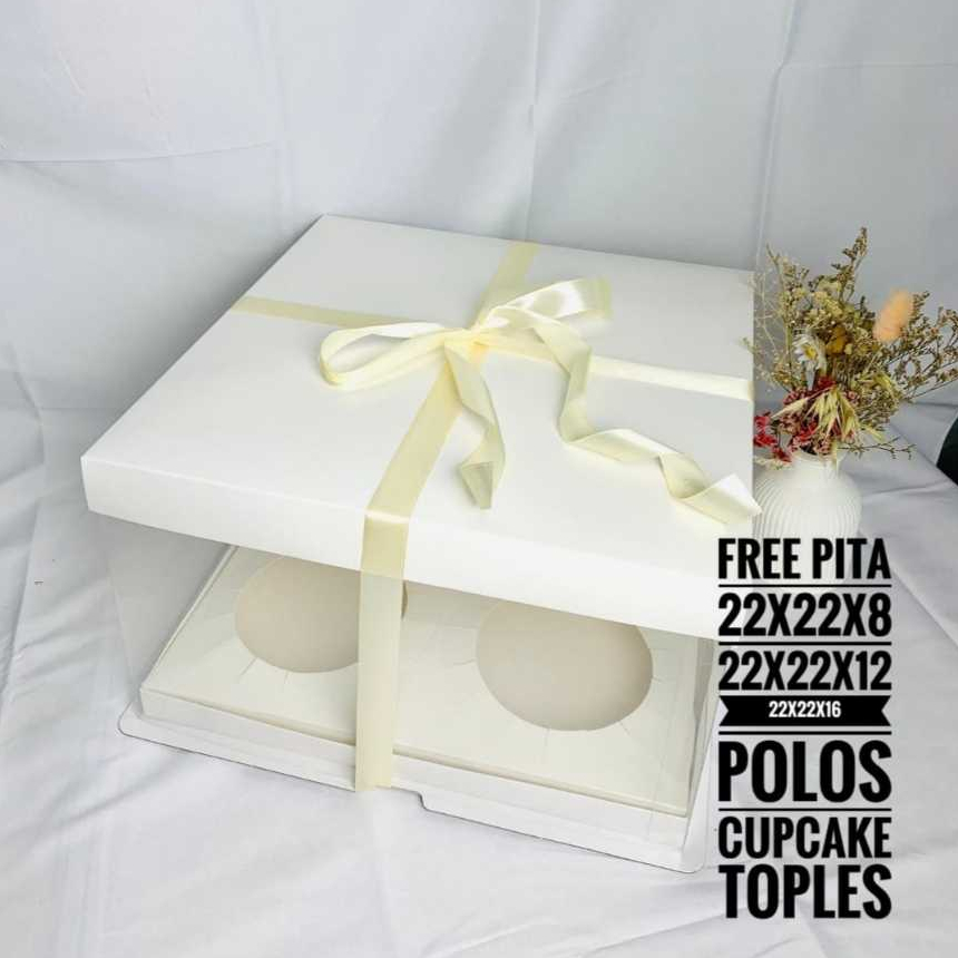 

Kotak Kue Box Mika Cake Box 22x22cm Box Puding Mika Transparan PET Kotak Cupcake Toples Tutup Warna