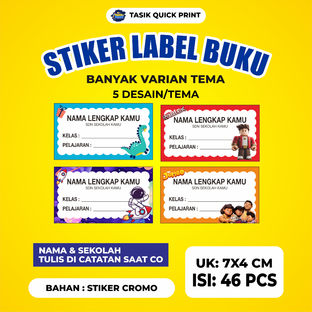 

(47 PCS) STIKER LABEL BUKU PELAJARAN SEKOLAH CUSTOM NAMA