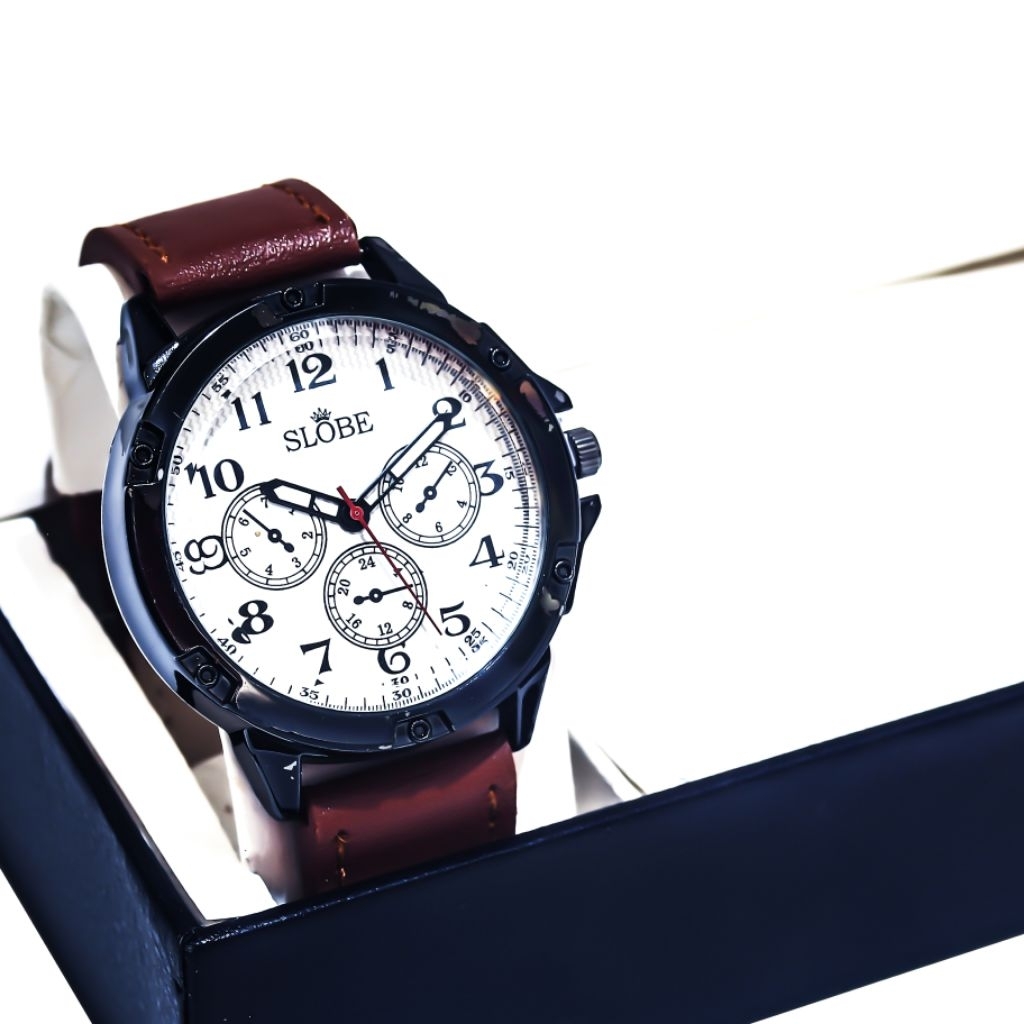 SLOBE Jam Tangan Pria Dan Wanita Kulit ( Analog Free Box Kode 2.35