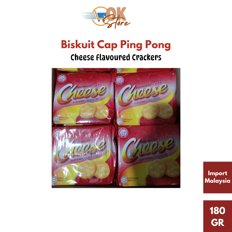 

Biskuit Cap Ping Pong, Biskuit Rasa Keju / Cheese Flavoured Crackers 180 GR (Expiry 8 April 2026)