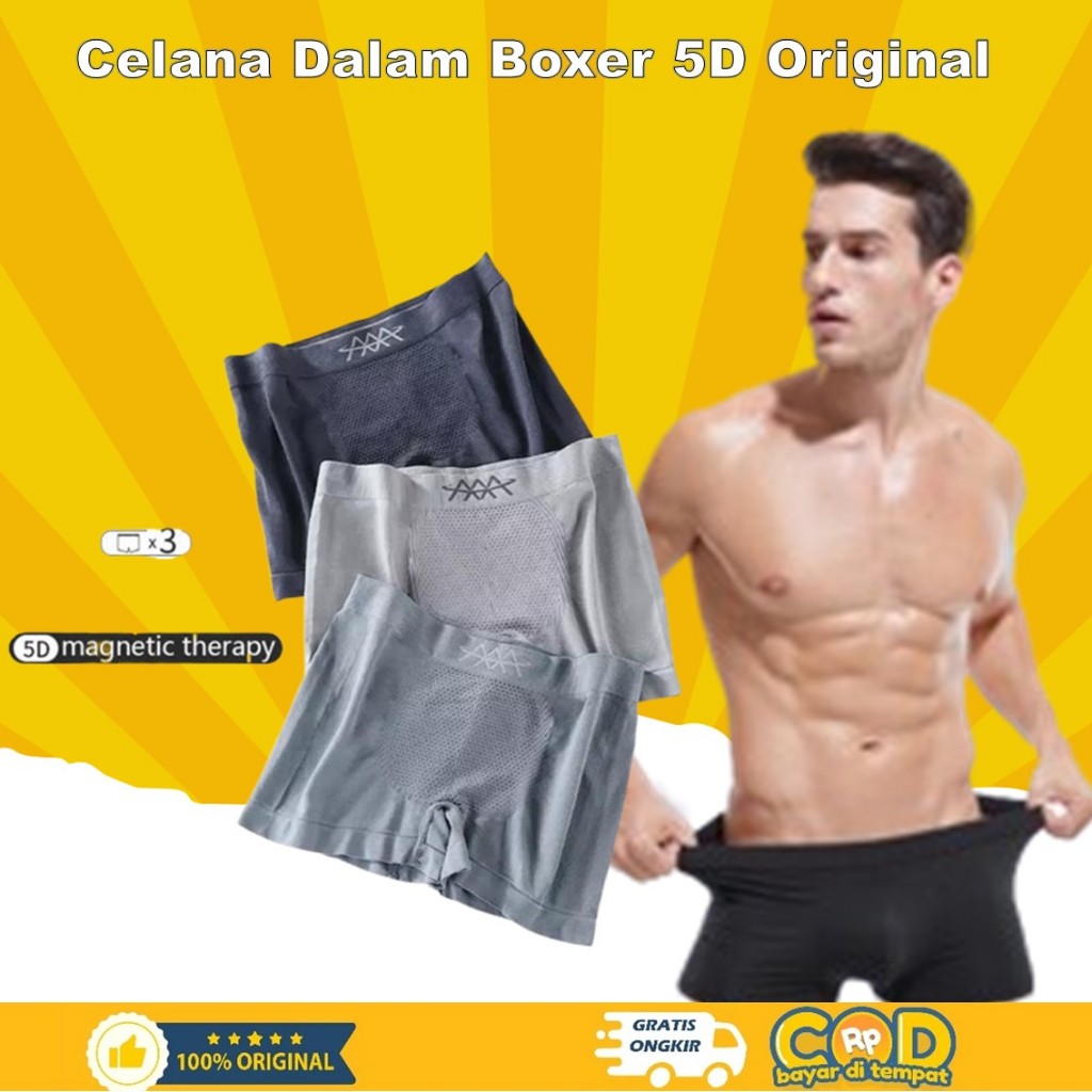 Celana Dalam 5D Magnetic Premium Boxer Therapy Kesehatan Vitalitas Pria Bahan Seamless Original CD M