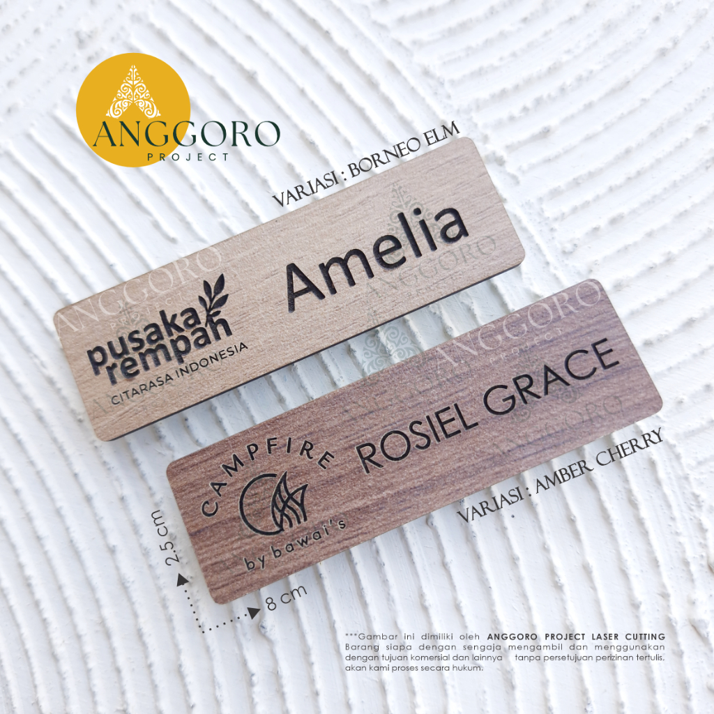 Name Tag Kayu | Name Tag Magnet | Tag Nama Magnet Custom | Pin Nama Custom Magnet | Papan Nama Dada 