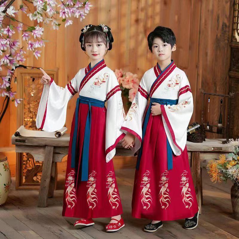 Import hanfu China kostum merah putih adat internasional kostum anak