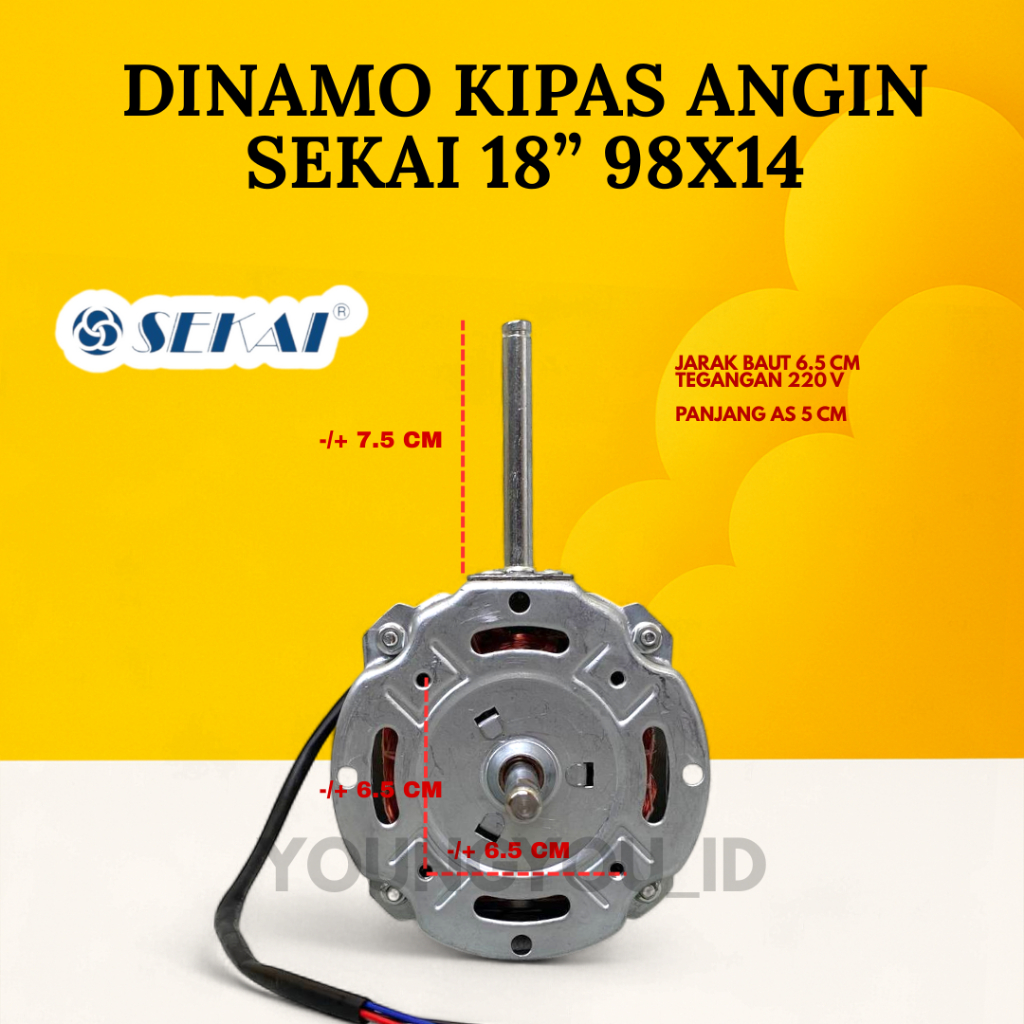 Dinamo Kipas Angin Sekai 18 Inch Motor /Mesin Kipas As 10 Mm Baling Baling Besi