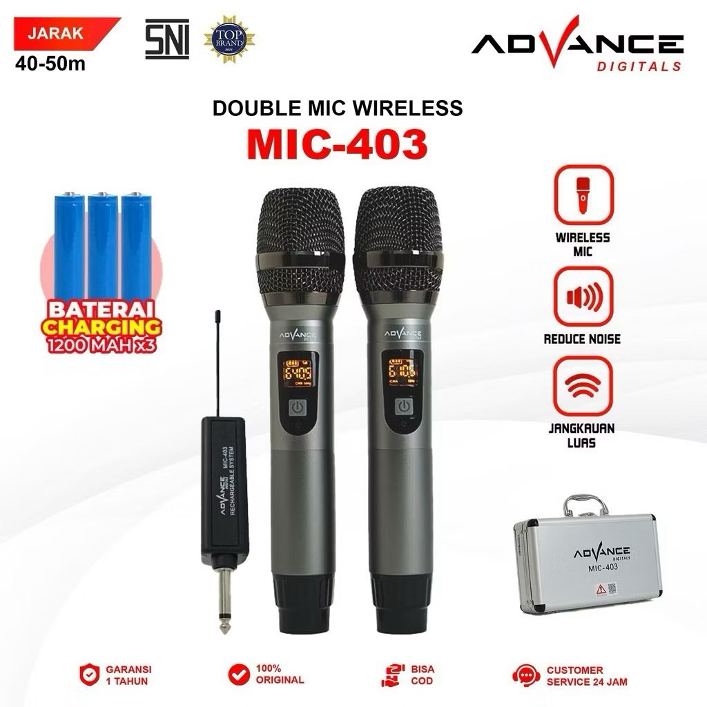 MIC MICROPHONE DUAL DOUBLE 2 WIRELESS ADVANCE MIC-403 KOPER