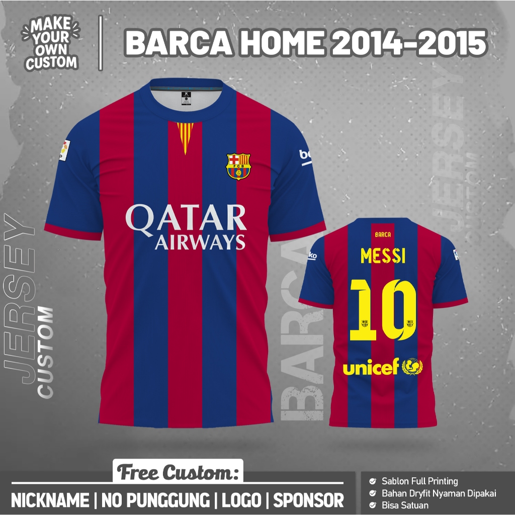 Jersey  BARCELONA HOME 2014-2015 (free custom nama dan nomor punggung)