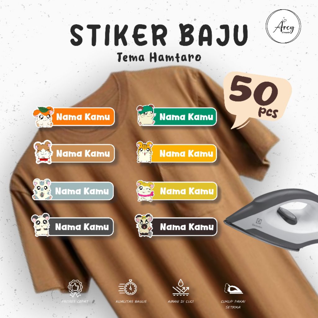

( 50pcs ) Custom Cetak Stiker Kain Label Nama DTF tema Hamtaro Sablon Setrika