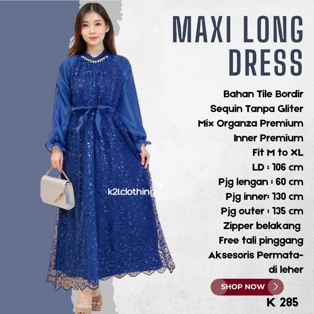 Long Dress Gamis Wanita Panjang K2L-285  / Gaun Pesta Mewah Tulle / Dress Kondangan Hijab Gamis / Ga