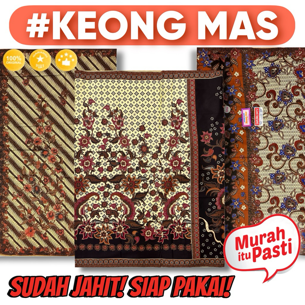 Sarung Batik Keong Mas Sudah Jahit Kain Jarik Panjang Lebar Halus  Besar Motif Kembang Besar Cap New