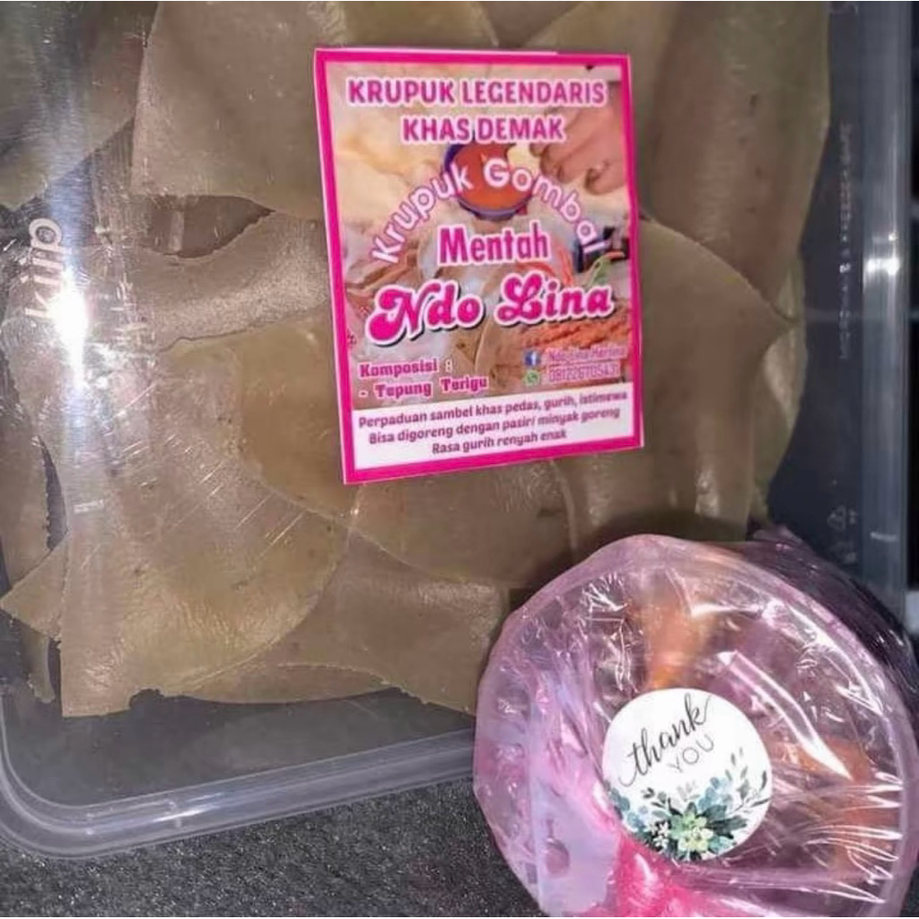 

kerupuk gombal ndolina mentah isi 40pcs / box plus sambal premium