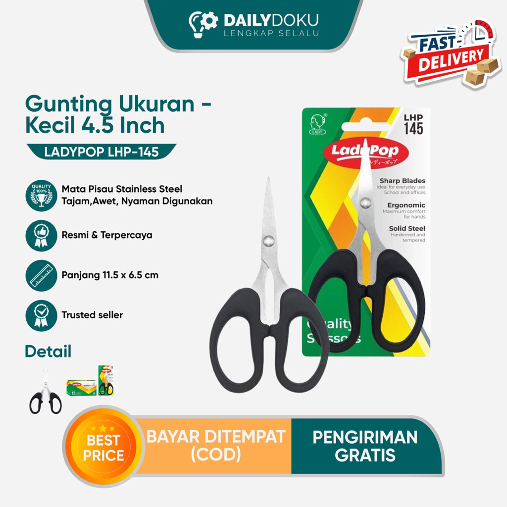 

Gunting Stainless Steel Ladypop 4.5 Inch – Tajam & Praktis untuk Kertas, Jahit, Kantor