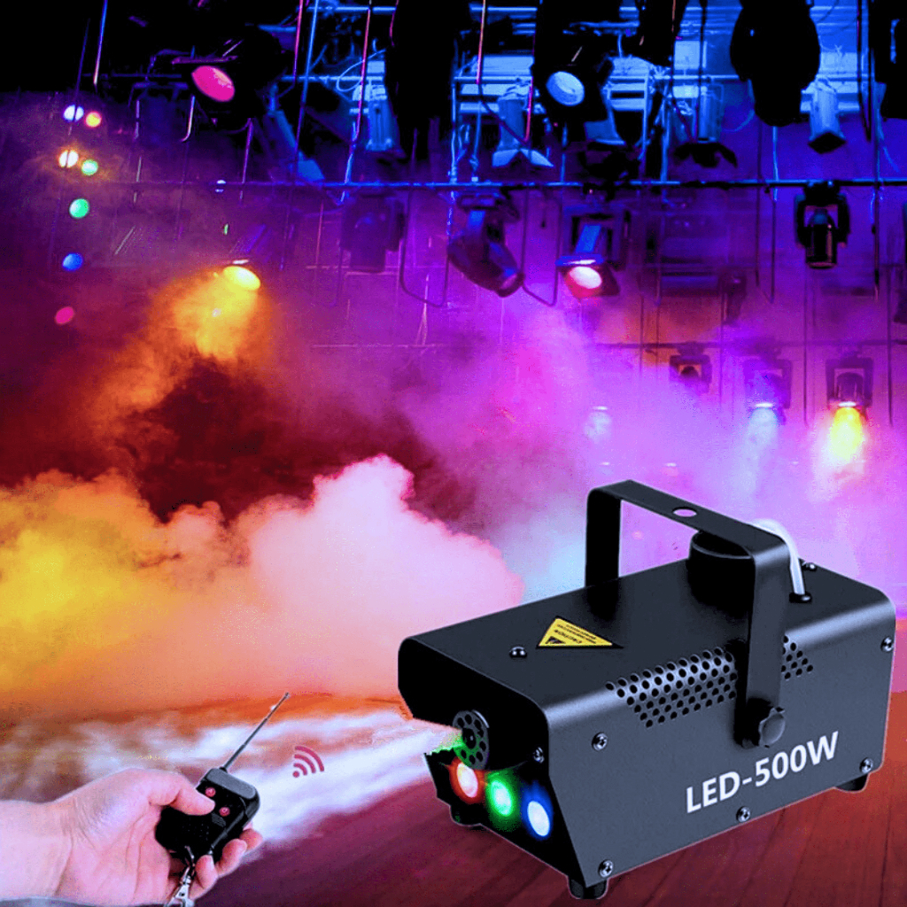 Mesin fogging asap panggung 500W LED RGB portable asap warna warni lampu sorot panggung alat Disko