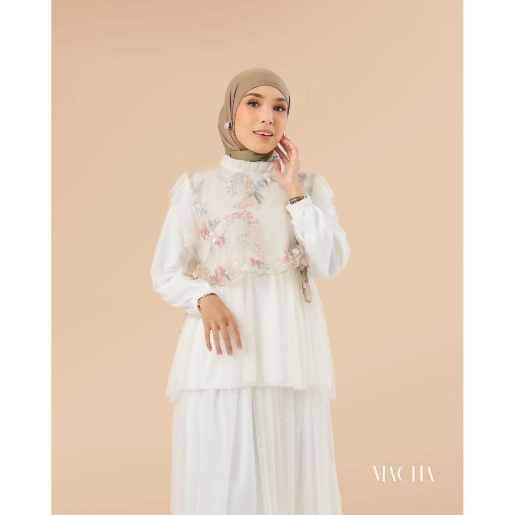 MACHA NAYLA - One Set Premium 3 in 1 | Setelan Tunik + Celana | Brokat Bordir