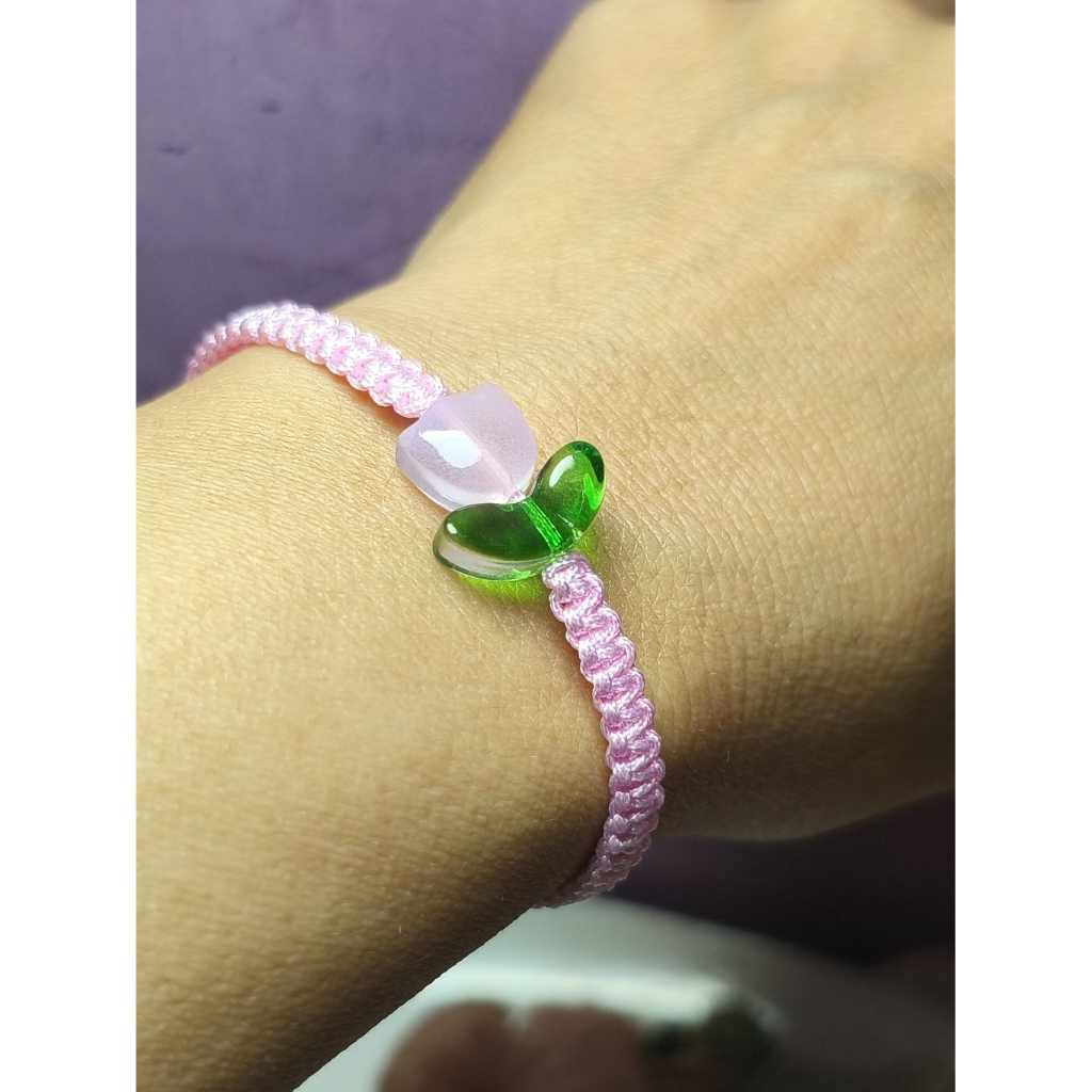 SAMKEST - GELANG GIOK PINK, GELANG JALIN TALI GIOK 1 MM, GELANG TULIP TALI GIOK WARNA PINK, TULIPS B