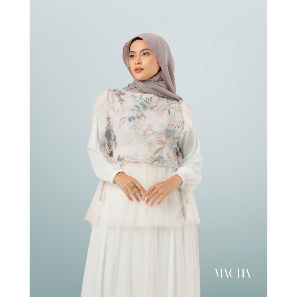 MACHA ALEEYA - One Set Premium 3 in 1 | Setelan Tunik + Celana | Brokat Bordir