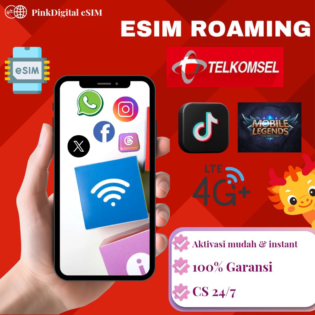 eSIM ROAMING TELKOMSEL | SUPPORT TT & GAME | FULL GARANSI |