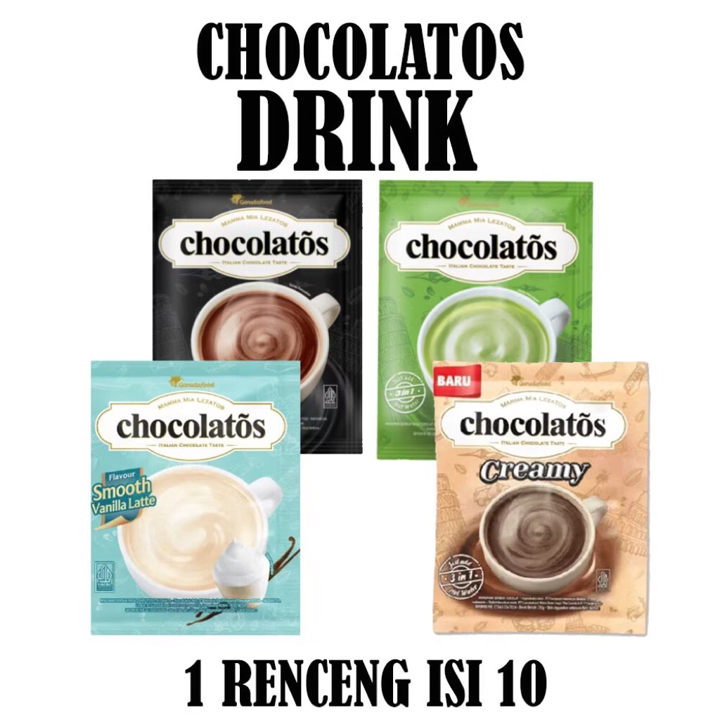 

CHOCOLATOS DRINK RENCENG ISI 10 chocolate matcha creamy vanilla latte