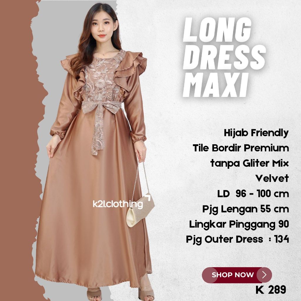 Long Dress Korea Wanita Gaya Korea Kondangan Elegan / Dress Gamis Pesta Wanita Mewah K2L - 289/ Baju