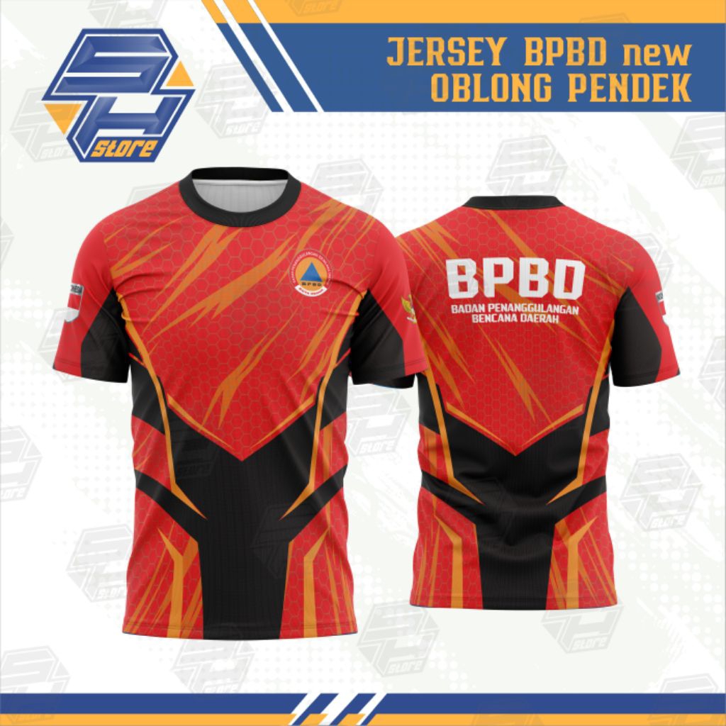 Jersey BPBD Rescue Forces DRI-FIT Lengan Pendek - Merah Hitam Orange / Kaos BPBD / Baju BPBD