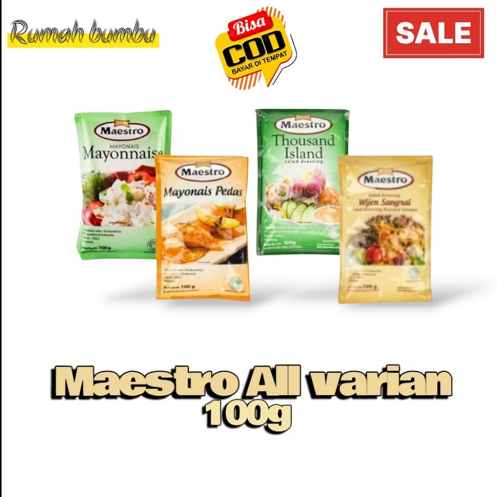 

Maestro Mayonais All Varian 100gr - Maestro Mayonais Pedas - Maestro Wijen Sangrai - MaestroThousand Island - Maestro Salad Dressing