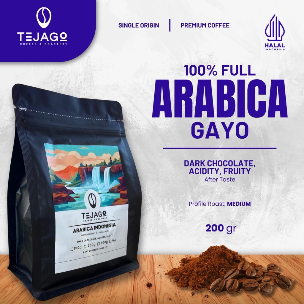 

Tejago Coffee - 100% Full Biji Kopi Bubuk Arabika Gayo Aceh Coffee Bean 200 Gram