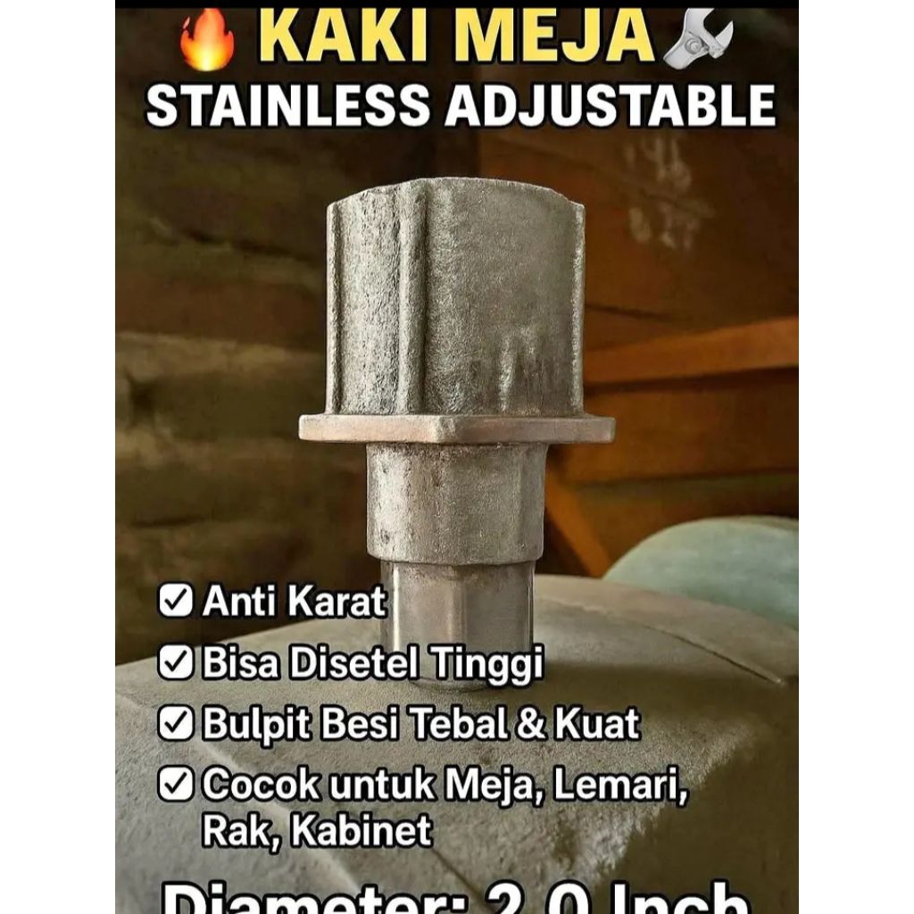 KAKI MEJA 2 INCH / ADJUSTABLE / BOOLFIT / KAKI MEJA STAINLESS STELL
