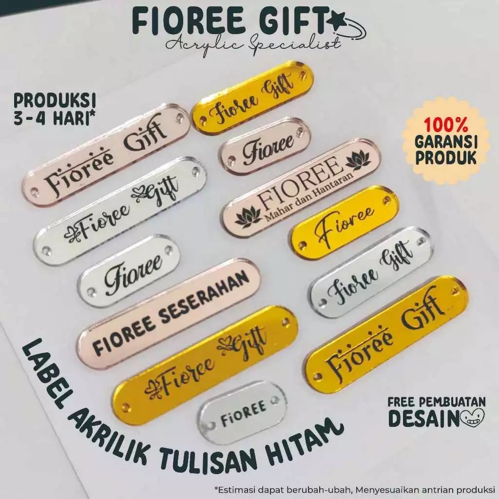 Label Hijab Akrilik TULISAN HITAM | Label Hijab Branding | Custom Cutting Label | Fioree Gift / Labe