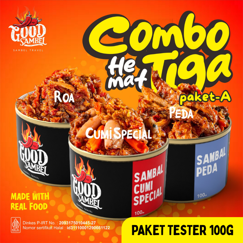 

Paket Sambal Combo Hemat 3 Kaleng x 100g – GOOD SAMBEL (Cumi, Peda, Roa)