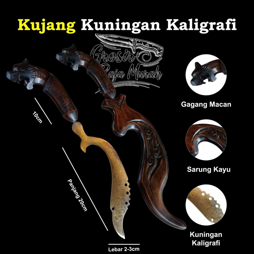 kujang besar kuningan ukiran kaligrafi motif macan