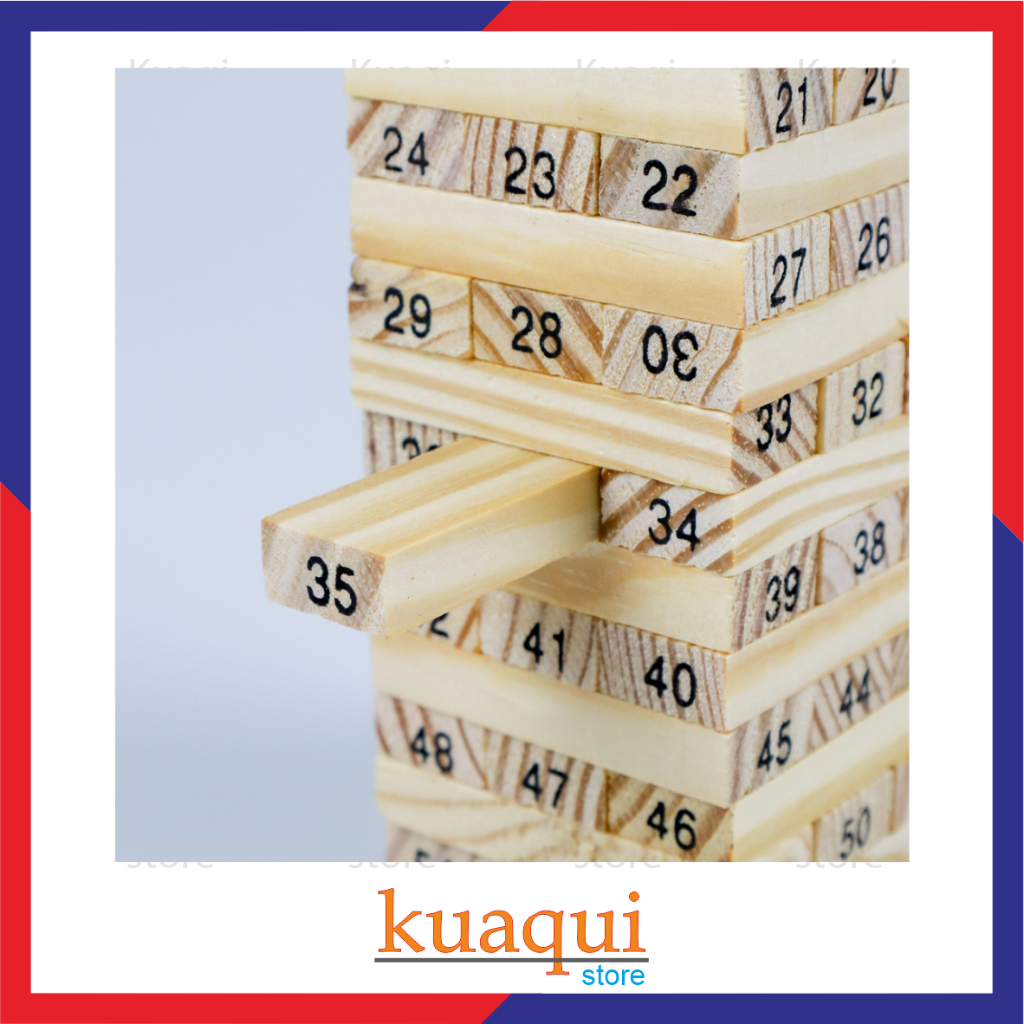 Balok Susun Kayu Ukuran Besar Jumbo Halus Mainan Ketangkasan 51 Balok 4 Dadu Permainan Anak Dewasa