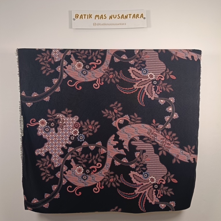 Kain Batik Dobi / Dobby Premium Motif Modern Floral Warna Hitam dan Pink ( Bunga Modern ) (Per Meter
