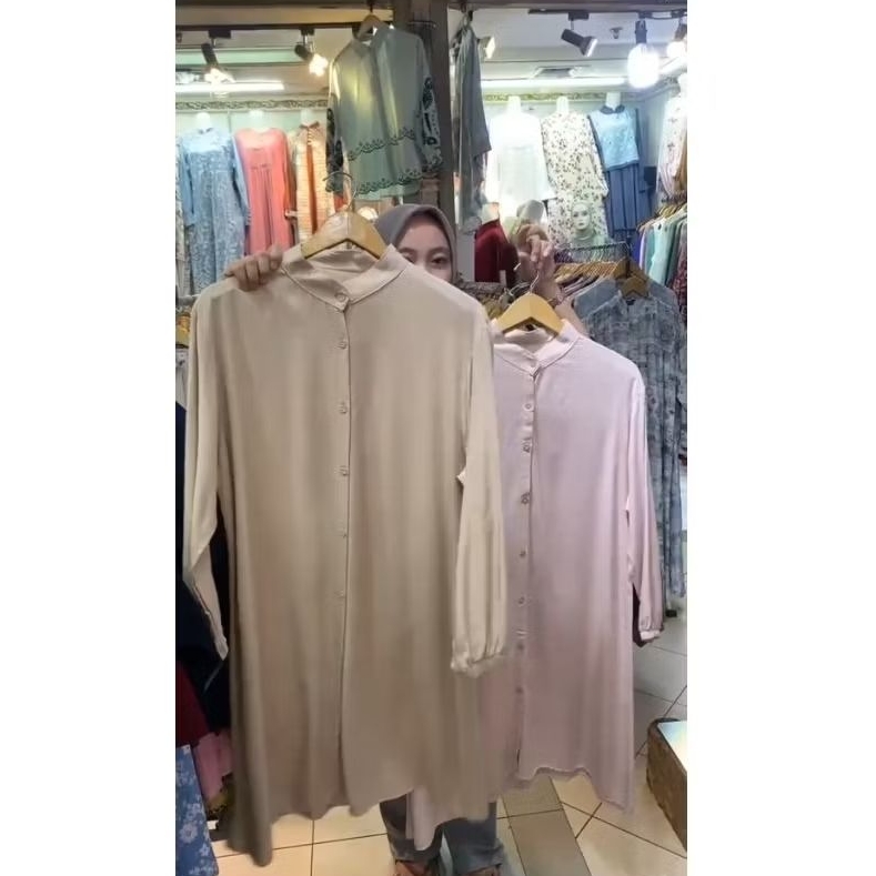 Kemeja Tunik Polos Wanita Katun Twill XXXL
