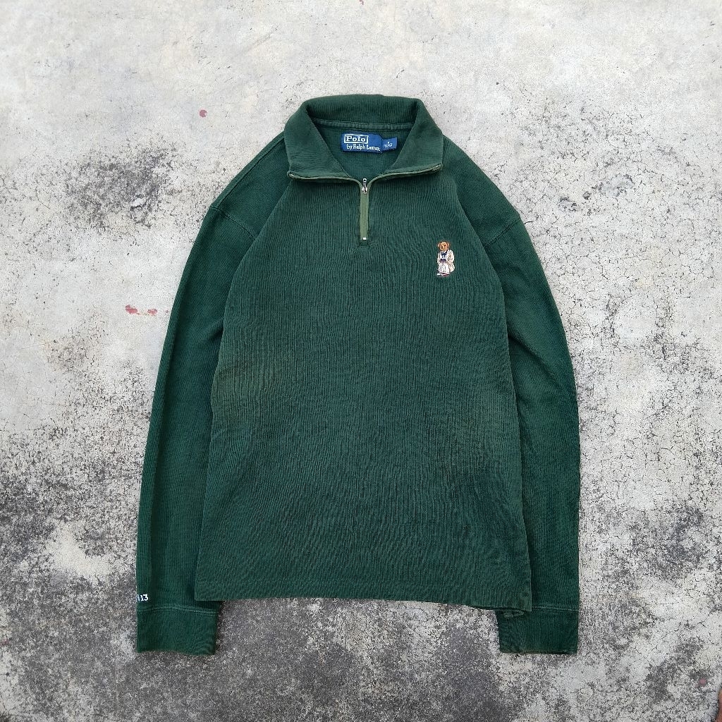 Vintage Halfzip Rajut Polo Ralph Laurent Bear Logo