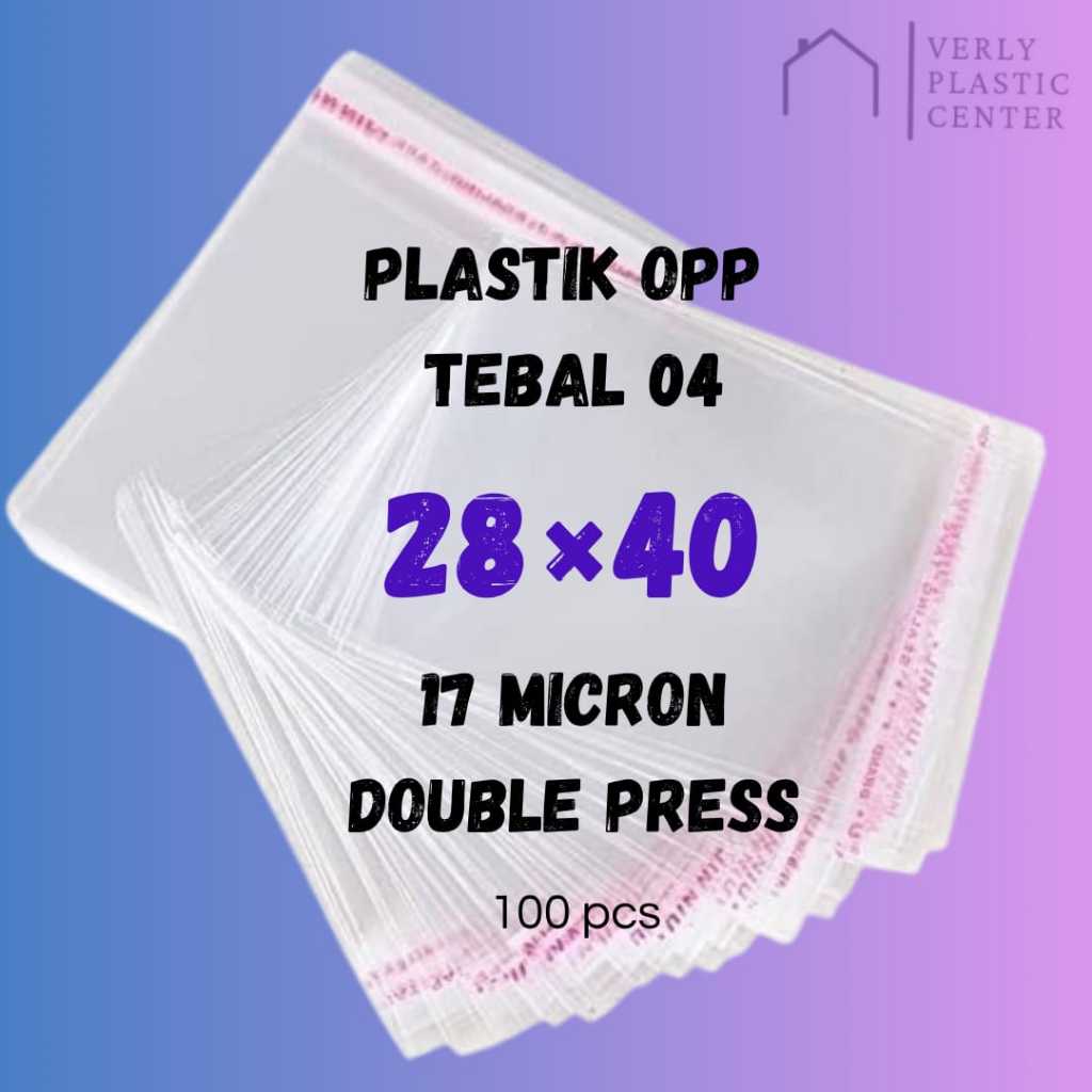 

28 x 40 || PLASTIK OPP TEBAL 04 || 17 MICRON | DOUBLE PRESS | 100 PCS | UKURAN LENGKAP