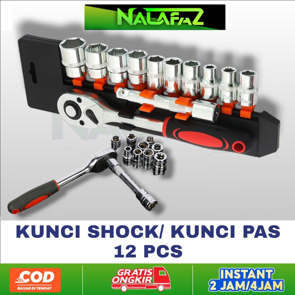 Kunci Shock Set 12 pcs 1/2 inch besar / Socket Wrench Stainles Kunci Sok ring pas