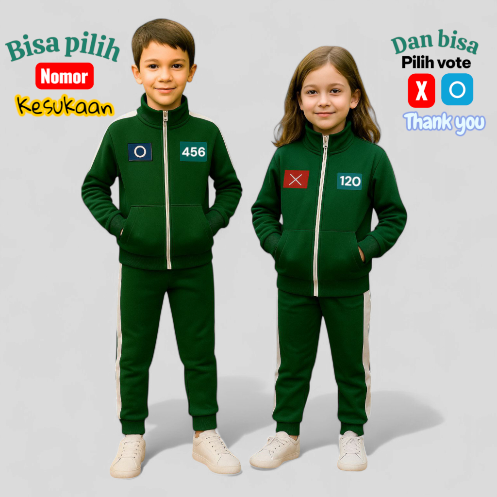 BAJU SQUID GAME SETELAN JAKET SQUID GAME ANAK LAKI-LAKI PEREMPUAN USIA 3-12 TAHUN