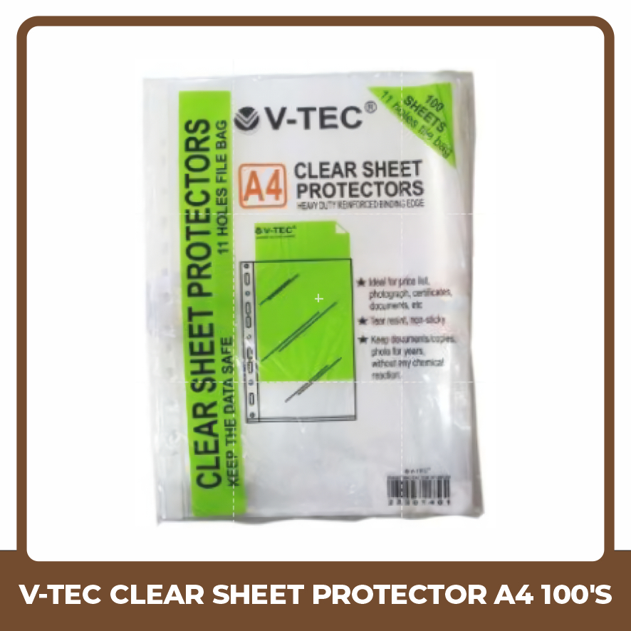 

UTB V-TEC Clear Sheet Protectors Ukuran A4 11 Lubang Isi 100 Pcs