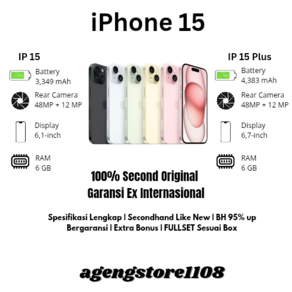 IPHONE 15 IPHONE 15 PLUS SECOND ORIGINAL EX INTER