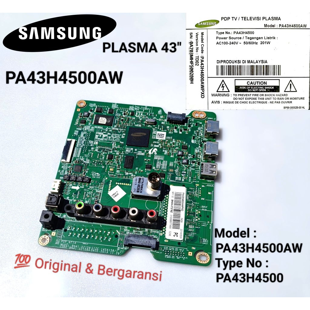 Mainboard MB TV Samsung PLASMA 43 inch PA43H4500AW 43H4500AW PA 43H 4500 43H4500 100% ORIGINAL & Ber