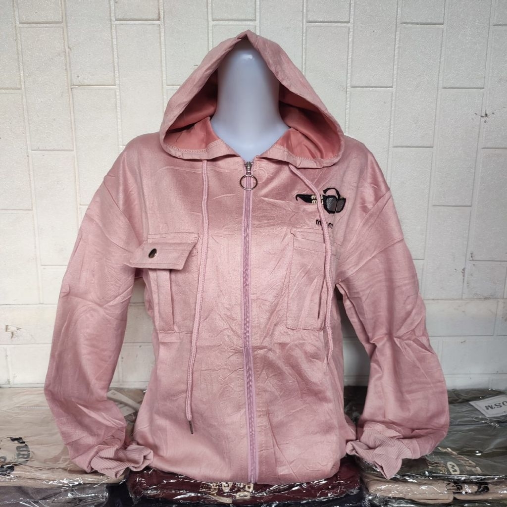 Original Hoodie Suede Import Wanita Bordir Premium