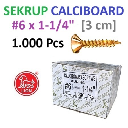 [Dus/BOK] #6x1-1/4" Sekrup Baut GRC Moon Lion Kalsiboard Kuning 3 cm