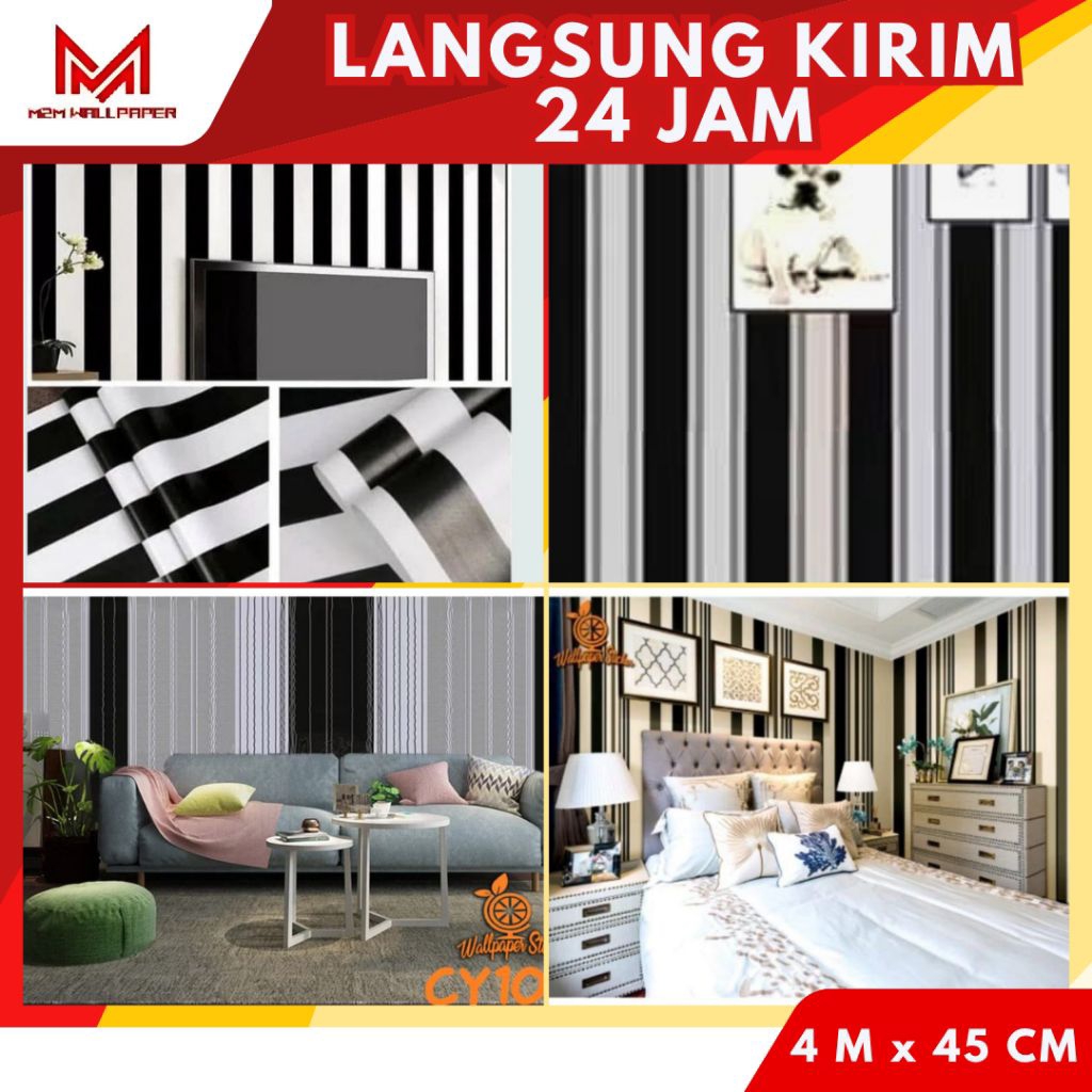 Wallpaper Dinding Ruang Tamu [ M2M WALLPAPER ] Wallpaper Dinding Motif Garis Wallpaper Dinding Motif