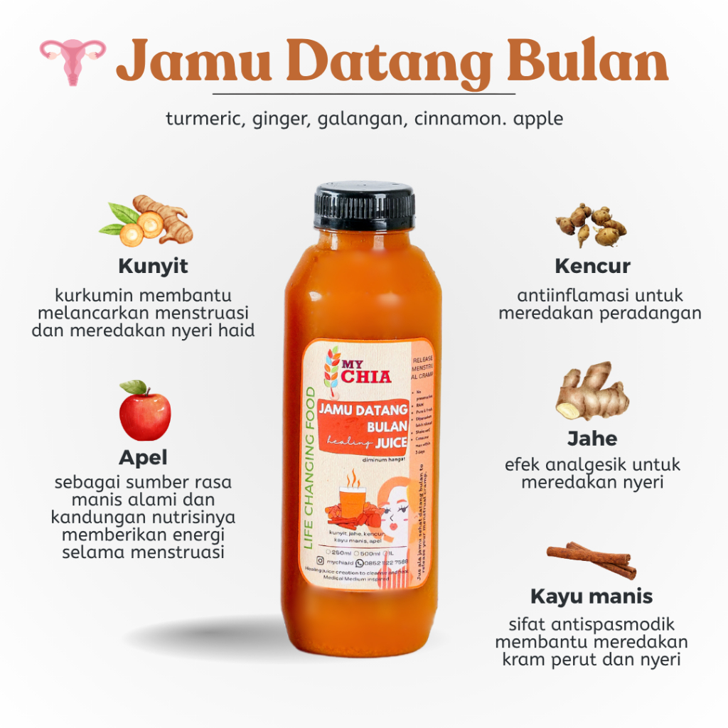 

Jamu Datang Bulan Healing Juice 1 Liter Jus untuk kesehatan reproduksi menstruasi Cold Pressed My Chia