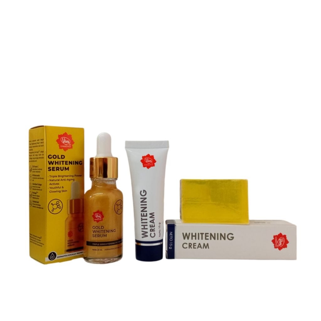 Viva Cosmetics | Paket Penghilang Flek Flek Hitam Di Wajah | Whitening Krim 15gr plus Serum Gold 20g