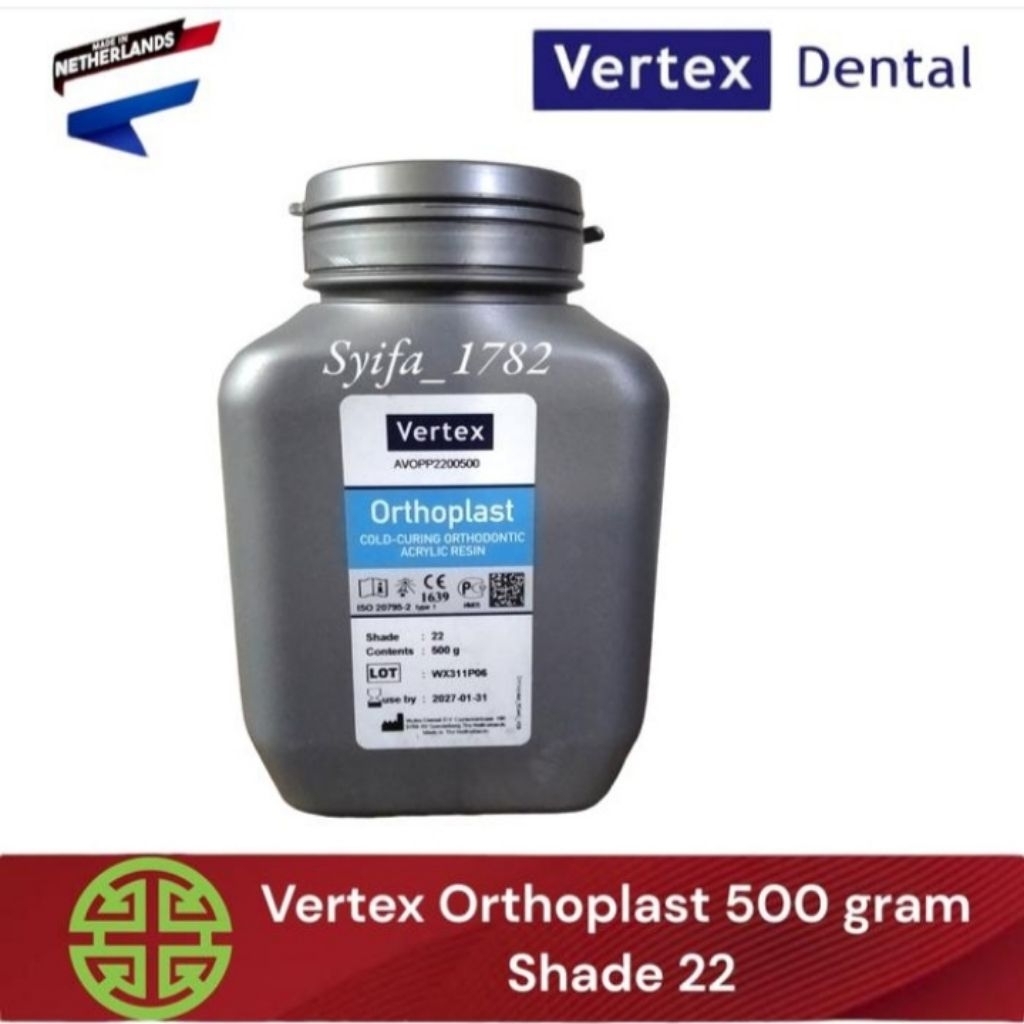 Vertex Orthoplast Shade 22 powder 500 gram dental produk laboratorium