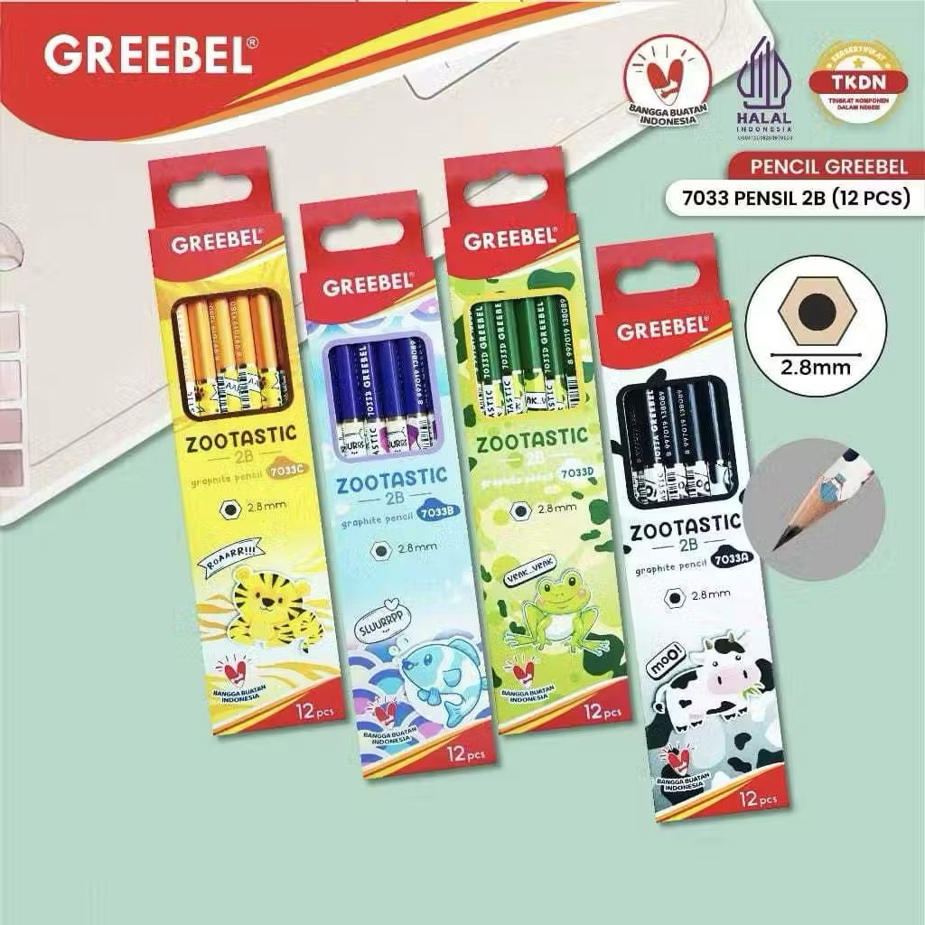 

12 Pcs - Greebel Pensil Tulis Kayu 2B Zootastic 7033