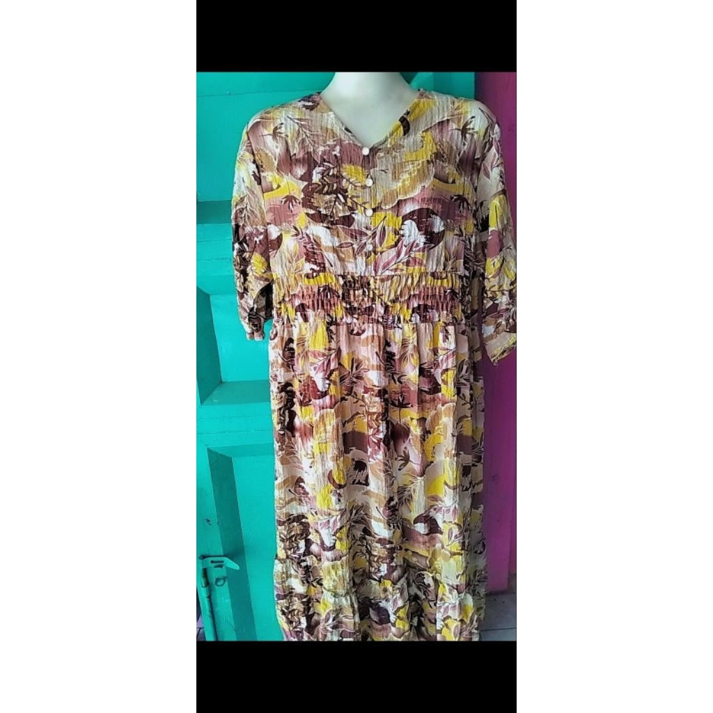 MIDI dress motif bunga crinkle premium