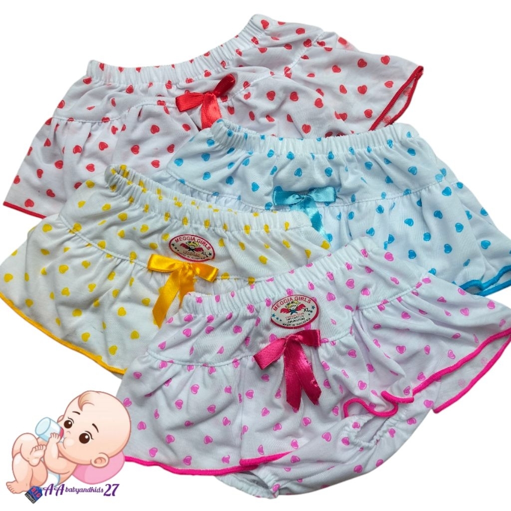 BAYAR DI TEMPAT Meggia Girls 3PC Celana Dalam Katun Anak Perempuan Model Rok Cantik Renda 0 12Bulan/
