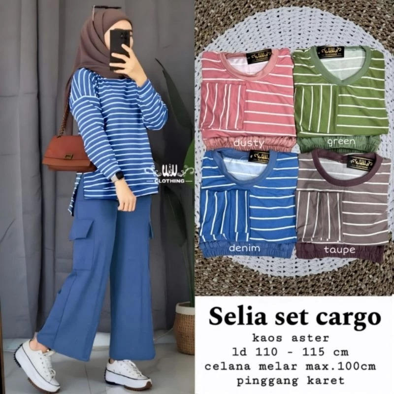 SETELAN WANITA  SELIA SET CARGO  BAJU ONE SET CARGO WANITA